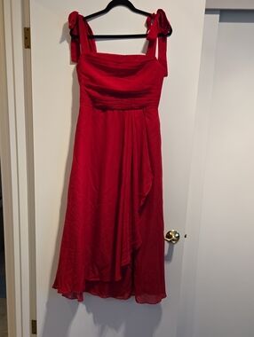 Red Tie-Shoulder Girls Chiffon Junior Bridesmaid Dress